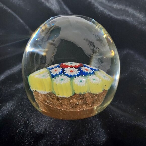 Paperweight 1930GLOWS Millefiori Gold Glitter Yellow, Cobalt, Red Canes Egg dome - Picture 8 of 13